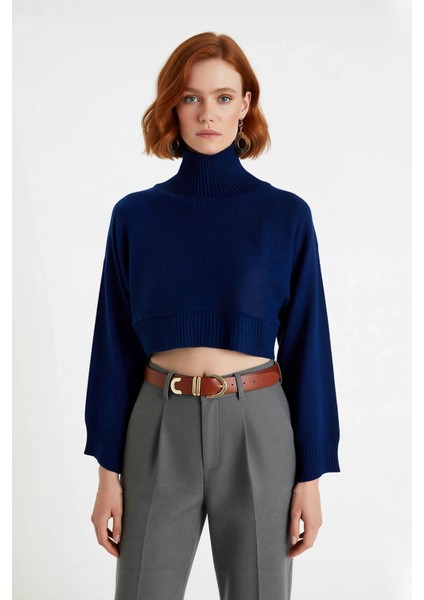 Kadın Ekru Oversize Süper Crop Dik Yaka Triko Kazak Düşük Kol Kışlık Güncel Moda Trendi Kaliteli fiyatları