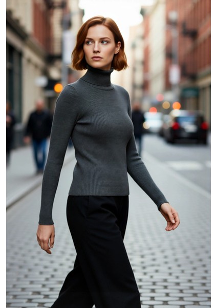 Kadın Basic Balıkçı Yaka Fitted Triko Kazak Akrilik Kumaşıyla Kış Kombinlerinin Vazgeçilmezi fırsatları