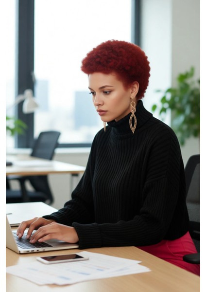 Kadın Oversize Super Crop Balıkçı Yaka Akrilik Triko Kazak Kışlık Günlük Stilinize Yenilik