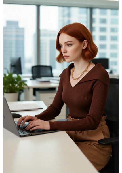 Kadın Modern Fitted Triko Bluz Devrik Carmen Yaka Ince Fitilli Dokuma Uzun Kol Crop Tasarım