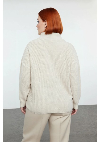 Kadın Casual Ortam Uzun Kollu Selanik Dokuma Regular Kalıp Fermuarlı Dik Yaka Triko Kazak Kaliteli modelleri