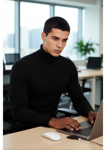 Erkek Fitted Balıkçı Yaka Fitilli Pamuklu Kışlık Kazak Soğuk Havalarda Tarz Sahibi Görünüm Sağlar