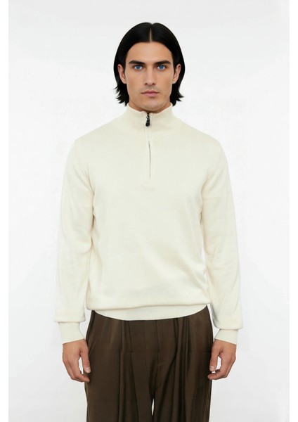 Erkek Düz Desen Regular Fit Fermuarlı Yarım Balıkçı Yaka Triko Kazak Kışlık Rahat Giyim Kaliteli