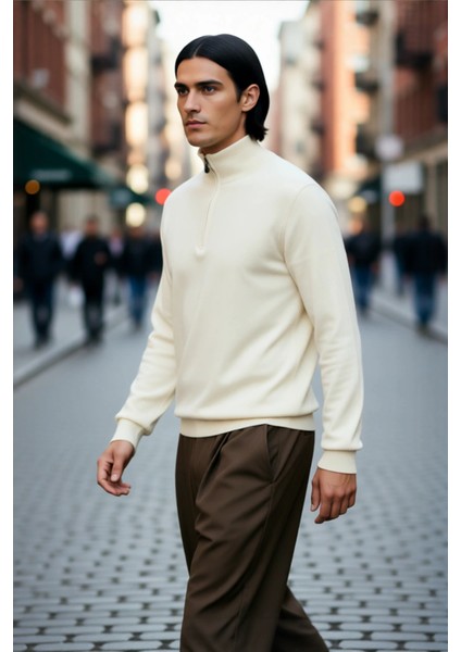 Erkek Düz Desen Regular Fit Fermuarlı Yarım Balıkçı Yaka Triko Kazak Kışlık Rahat Giyim Kaliteli modelleri