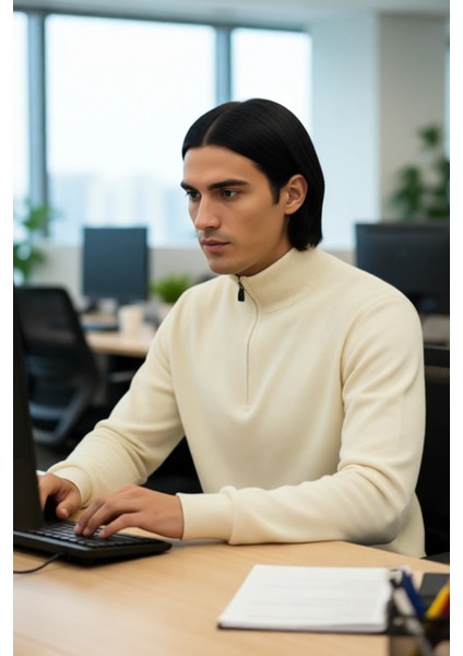 Erkek Düz Desen Regular Fit Fermuarlı Yarım Balıkçı Yaka Triko Kazak Kışlık Rahat Giyim Kaliteli fırsatları