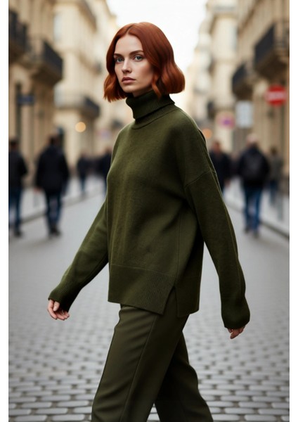 Kadın Oversize Kalıp Düz Balıkçı Yaka Triko Kazak Uzun Düşük Kol Günlük Basic Giyim Şıklığı modelleri