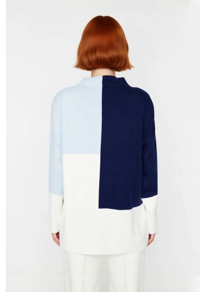 Kadın Casual Ortamlar Için Dik Yaka Renk Bloklu Standart Kol Triko Kazak Kış Şıklığı Kaliteli modelleri