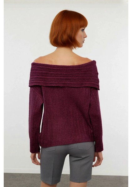 Kadın Carmen Yaka Triko Kazak Orta Kalınlıkta Regular Kalıbı Ile Kış Gündüz Gece Rahatlığı fiyatları