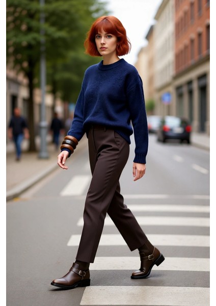 Kadın Soğuk Havalar Için Oversize Çizgili Triko Kazak Bisiklet Yaka Düşük Kol Şık ve Modern fırsatları