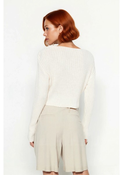 Kadın Fitilli Triko Kazak Regular Kalıp V Yaka Uzun Kollu Crop Boy Akrilik Günlük Stile Uygun modelleri