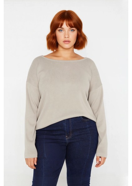 Kadın Büyük Beden Düz Desen Triko Kazak Rahat Kalıp Düşük Kol Bisiklet Yaka Kış Şıklığı Kaliteli fiyatları