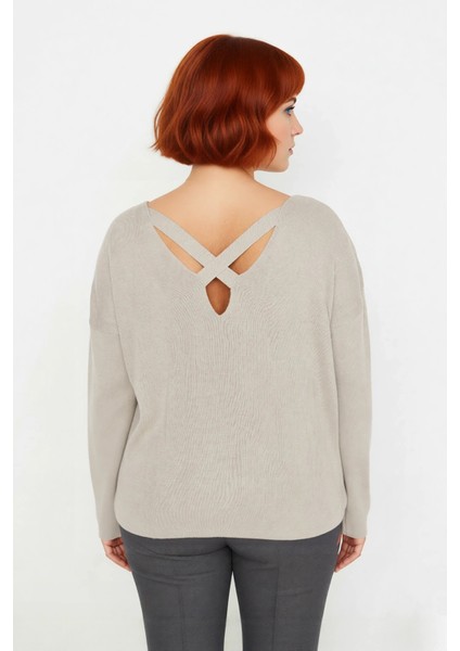 Kadın Büyük Beden Düz Desen Triko Kazak Rahat Kalıp Düşük Kol Bisiklet Yaka Kış Şıklığı Kaliteli modelleri