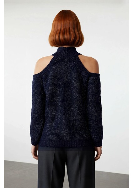 Kadın Sim Detaylı Dik Yaka Regular Kalıp Reglan Kol Triko Omuz Kesimli Soğuk Hava Kazağı Kaliteli fiyatları