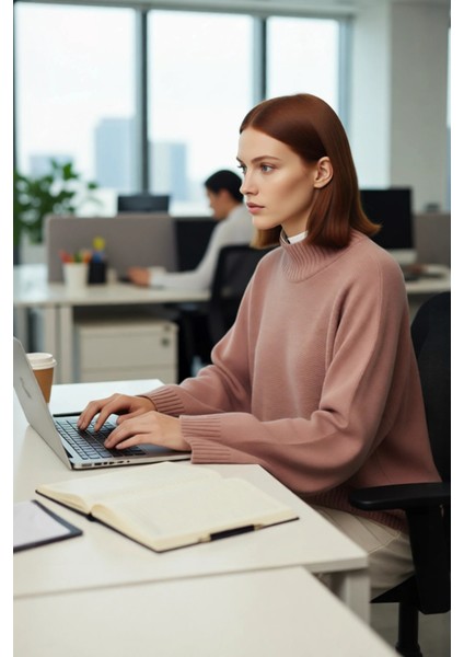 Kadın Basic Siluet Oversize Dik Yaka Ispanyol Kol Akrilik Triko Kazak Konforlu ve Modern Kaliteli