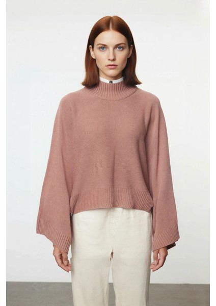 Kadın Basic Siluet Oversize Dik Yaka Ispanyol Kol Akrilik Triko Kazak Konforlu ve Modern Kaliteli fiyatları