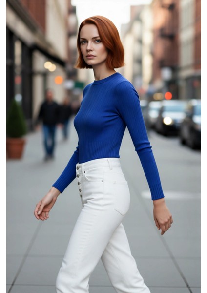 Kadın Uzun Kollu Basic Fitted Bisiklet Yaka Triko Kazak Ilkbahar Sonbahar Günlerine Şıklık Katıyor fırsatları