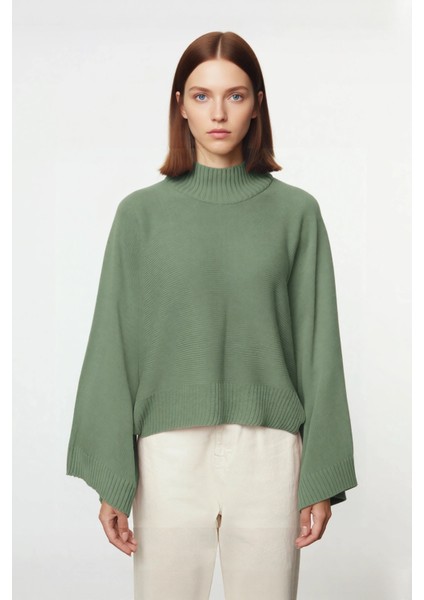 Kadın Basic Siluet Oversize Dik Yaka Ispanyol Kol Akrilik Triko Kazak Konforlu ve Modern Kaliteli fiyatları