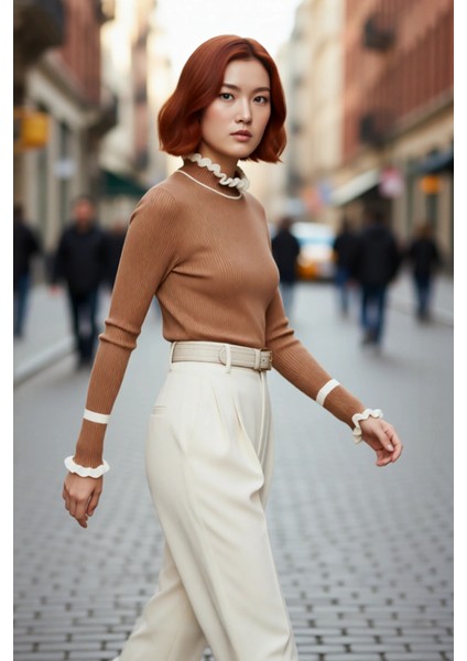 Kadın Akrilik Dokuma Dik Yaka Fitilli Triko Kazak Kış Sezonu Için Özel Tasarım Rahat ve Şık Görünüm fırsatları