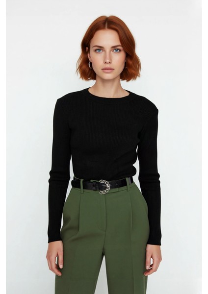 Kadın Fitted Bisiklet Yaka Triko Kazak Uzun Kollu Düz Desen Akrilik Ramadan Koleksiyonu Kaliteli fiyatları