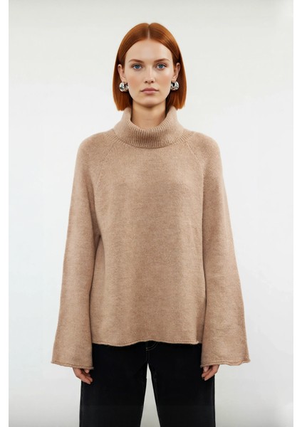 Kadın Balıkçı Yaka Oversize Reglan Kol Triko Kazak Günlük Kullanım Için Sıcak Tutan Rahat Bir Stil fiyatları