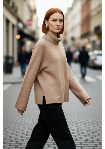 Kadın Balıkçı Yaka Oversize Reglan Kol Triko Kazak Günlük Kullanım Için Sıcak Tutan Rahat Bir Stil fırsatları