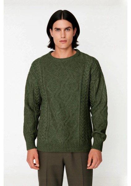 Erkek Basic Oversize Kalın Saç Örgülü Bisiklet Yaka Kazak Rahat ve Stil Sahibi Kombinler Kaliteli fiyatları