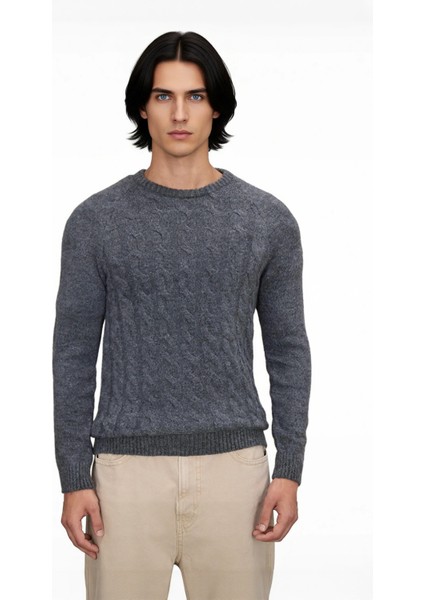 Erkek Bisiklet Yaka Antrasit Triko Kazak Saç Örgü Desenli Slim Kalıp Kışlık Şıklık Sunar Kaliteli fiyatları