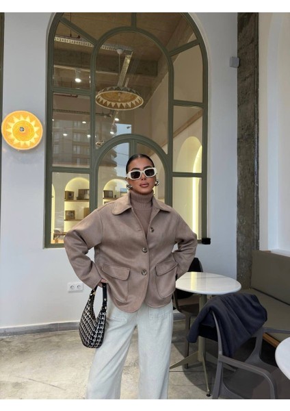 Stra Lacivert Ithal Süet Düğmeli Ceket