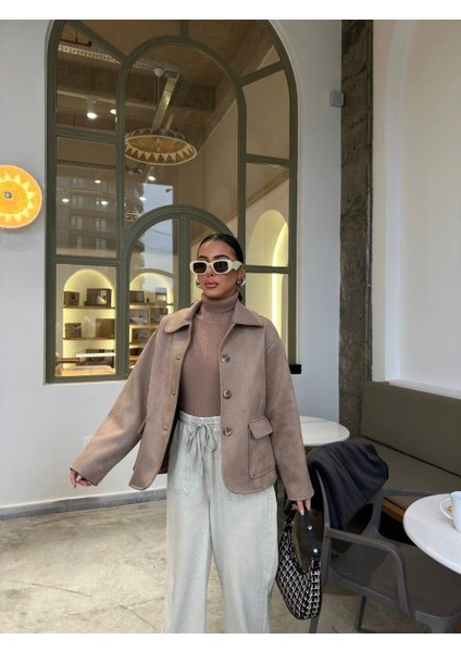 Stra Lacivert Ithal Süet Düğmeli Ceket