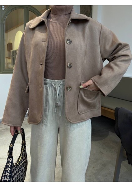 Stra Lacivert Ithal Süet Düğmeli Ceket