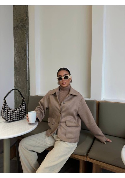 Stra Lacivert Ithal Süet Düğmeli Ceket