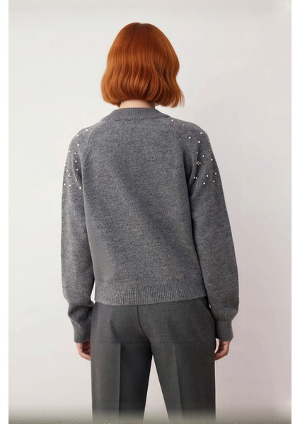 Kadınlara Özel Regular Kesim Kalın Triko Bisiklet Yaka Taş Inci Işlemeli Günlük Kazak Kaliteli fiyatları