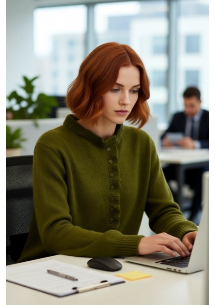 Kadın Regular Kalıp Düz Desen Bisiklet Yaka Düğme Detaylı Triko Kazak Kış Günleri Için Konforlu fırsatları