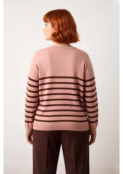 Kadın Bisiklet Yaka Çizgili Triko Kazak Standart Kol Rahat Kalıp Günlük Sonbahar Kış Şıklığı modelleri