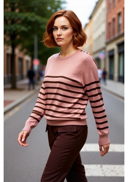 Kadın Bisiklet Yaka Çizgili Triko Kazak Standart Kol Rahat Kalıp Günlük Sonbahar Kış Şıklığı fırsatları