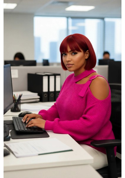 Kadın Rahat Kesim Düz Desenli Düşük Kol Triko Kazak Omuz Dekolteli Kışlık Gündelik Şıklık Kaliteli