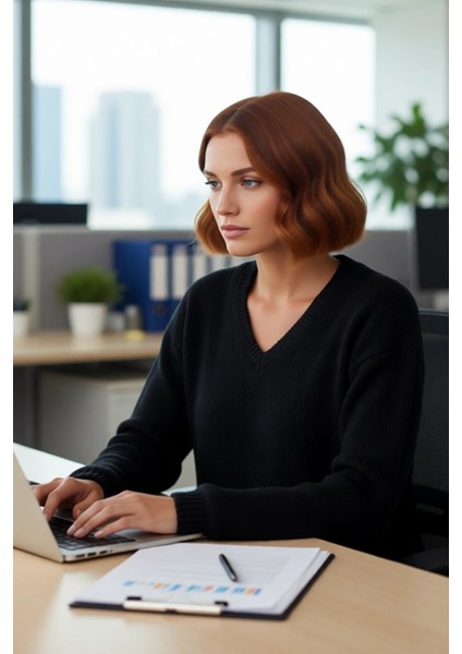 Kadın Düşük Kol V Yaka Triko Kazak Regular Kalıp Ile Kış Şıklığı ve Konfor Bir Arada Kaliteli fırsatları