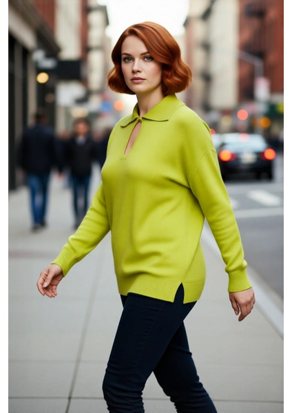 Kadınlar Için Modern Akrilik Triko Kazak Polo Yaka Detaylı Rahat ve Şık Günlük Giyim Kaliteli fırsatları