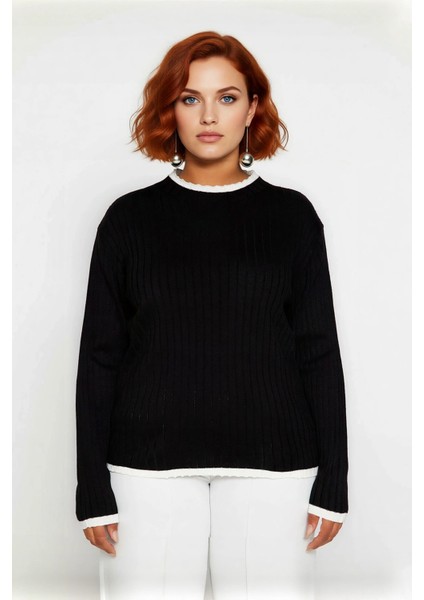 Kadın Basic Siluet Ince Akrilik Dokuma Fitilli Dik Yaka Triko Kazak Standart Uzun Kollu Model fiyatları