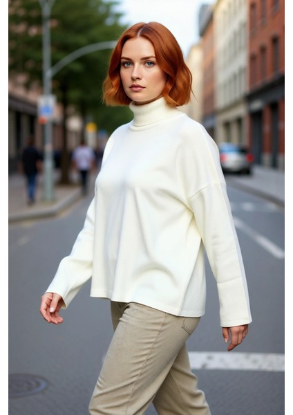 Kadın Düz Relaxed Kalıp Balıkçı Yaka Düşük Kol Triko Kazak Kış Kombinlerine Konfor Katıyor fırsatları