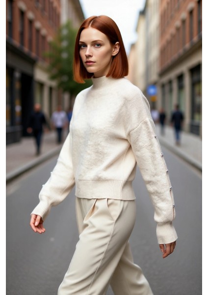 Kadınlar Için Konforlu Gri Triko Kazak Düşük Kol ve Dik Yaka Tasarımı Düğmeli Kışlık Regular Kalıp fırsatları