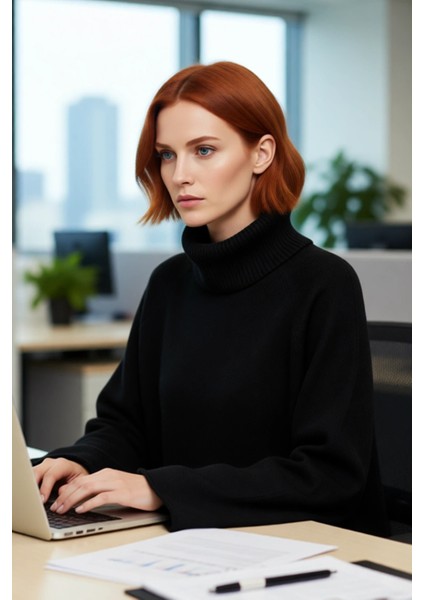 Kadın Balıkçı Yaka Oversize Reglan Kol Triko Kazak Günlük Kullanım Için Sıcak Tutan Rahat Bir Stil