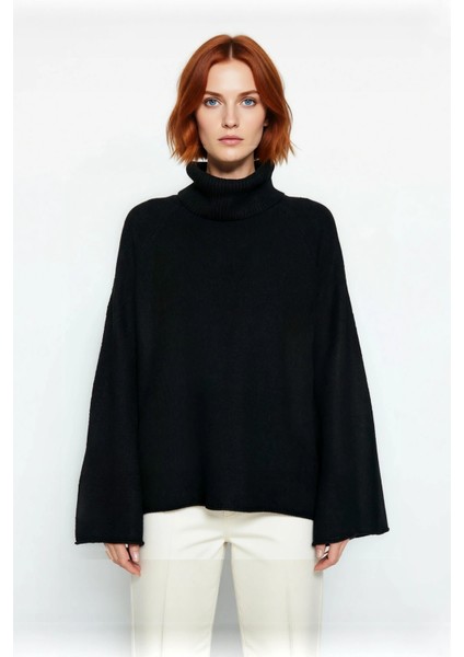 Kadın Balıkçı Yaka Oversize Reglan Kol Triko Kazak Günlük Kullanım Için Sıcak Tutan Rahat Bir Stil fiyatları