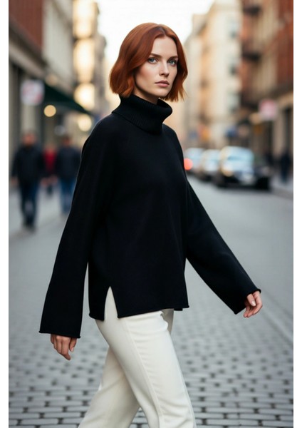 Kadın Balıkçı Yaka Oversize Reglan Kol Triko Kazak Günlük Kullanım Için Sıcak Tutan Rahat Bir Stil fırsatları