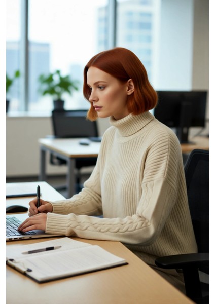 Kadın Oversize Balıkçı Yaka Triko Kazak Günlük Kullanım Için Şık Düşük Kol Saç Örgülü Basic