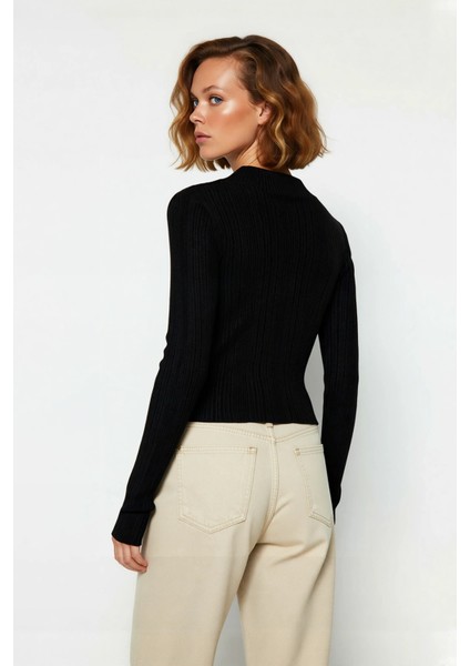 Kadın Uzun Kollu Dik Yaka Fitilli Triko Kazak Fitted Kesim Casual Giyim Için Ideal Basic Model modelleri