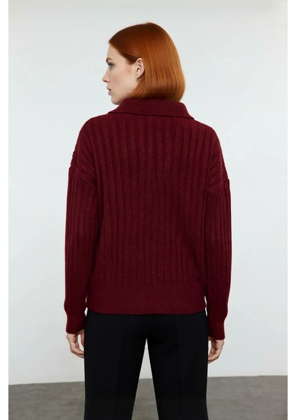 Modern Kadın Oversize Polo Yaka Triko Kazak Rahat Düşük Kol Fitilli Dokusuyla Kış Gardırobunuzun modelleri