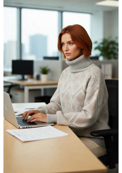 Kadın Soğuk Havaların Vazgeçilmezi Oversize Balıkçı Yaka Etnik Desenli Triko Kazak Şıklığı fırsatları