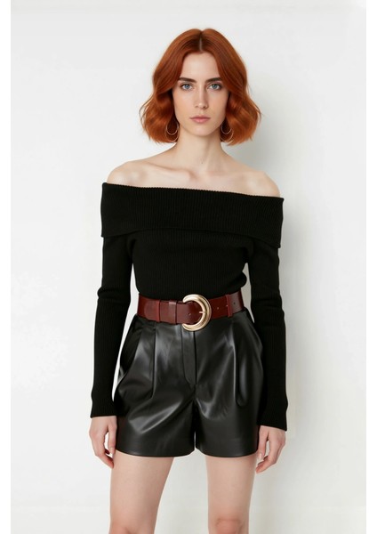 Kadınlara Özel Basic Siluet Fitted Triko Kazak Crop Boy Carmen Yaka Şık Seçim Kaliteli fiyatları