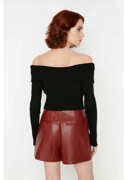 Kadınlara Özel Basic Siluet Fitted Triko Kazak Crop Boy Carmen Yaka Şık Seçim Kaliteli modelleri